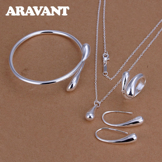 Jewelry Set - 925 Silver Jewelry - Water Drop Necklace Bangle, Ring, Earrings Sets