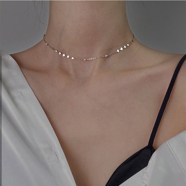 925 Sterling Silver Peach Heart Choker Necklace Choker Necklace