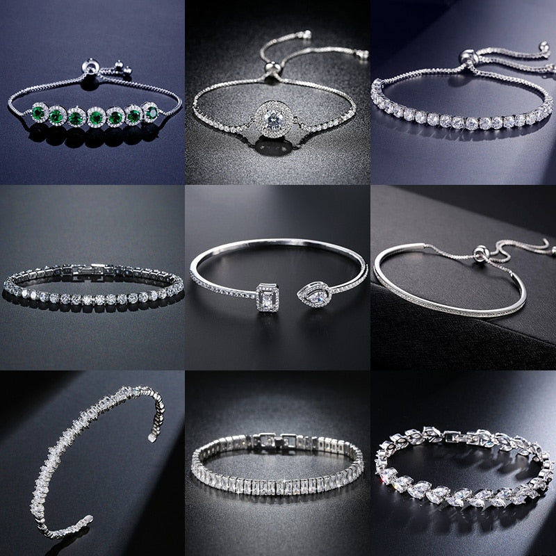 925 Sterling Silver luxury Tennis bangle Bracelet -various options